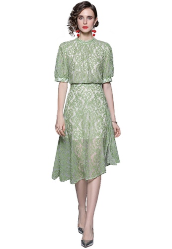 Sunnydaysweety green Elegant Hollow Lace Irregular One-Piece Dress A22050701GR 2D748AA37A7530GS_1