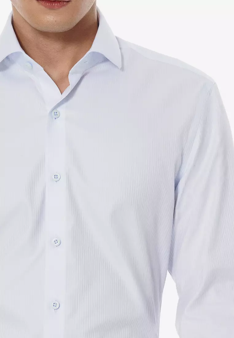 Milano Collection Light Blue Grey Striped Slim Fit Shirt