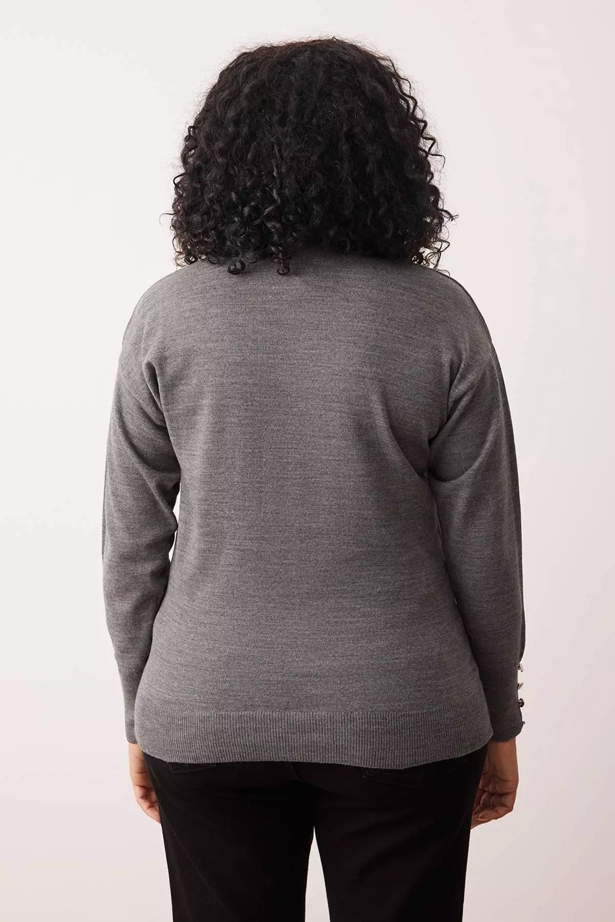 Anthracite V-Neck Button Detailed Knitwear Sweater Tbbaw23An00043