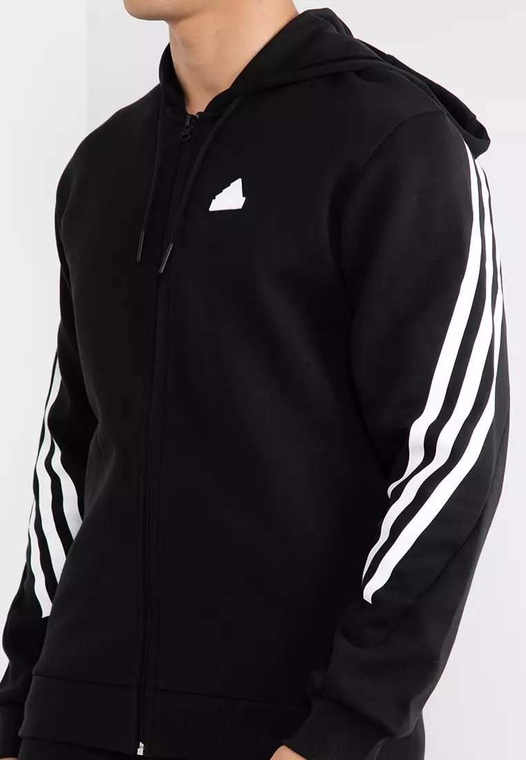 Adidas black hoodie 3 stripe deals