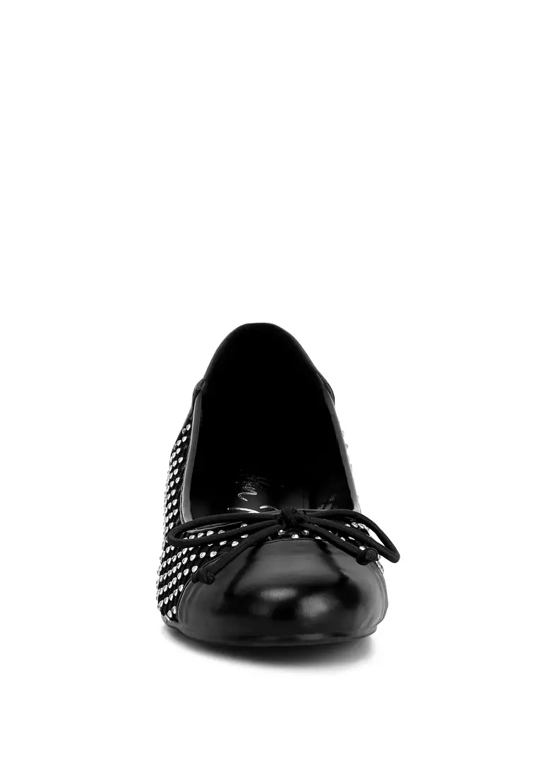 Rhinestone Detail Mesh Ballerinas in Black