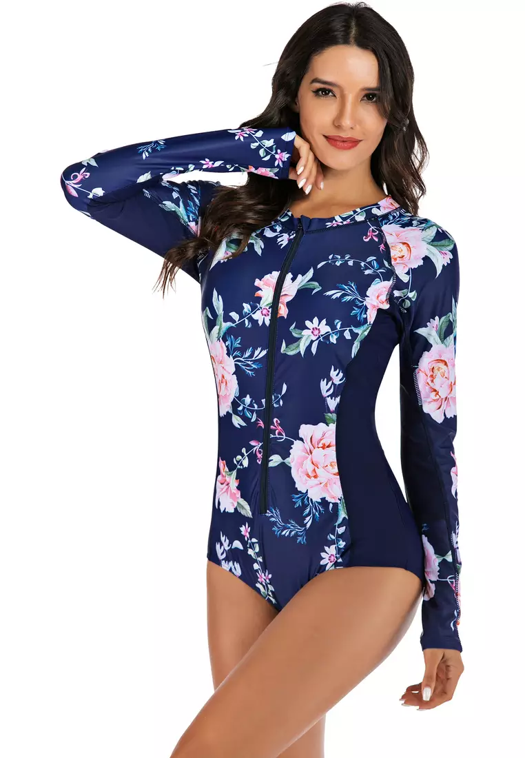 Surf Print Long Sleeve One Piece Swimsuit
