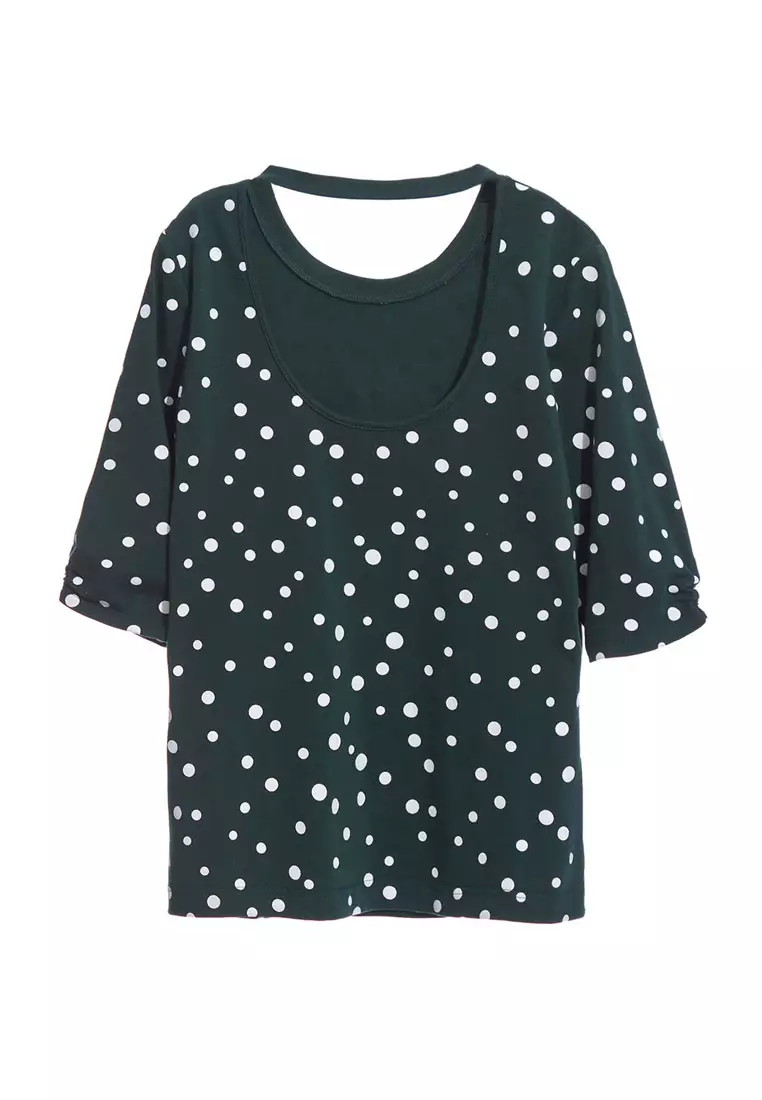 White Dotted Print Green Top
