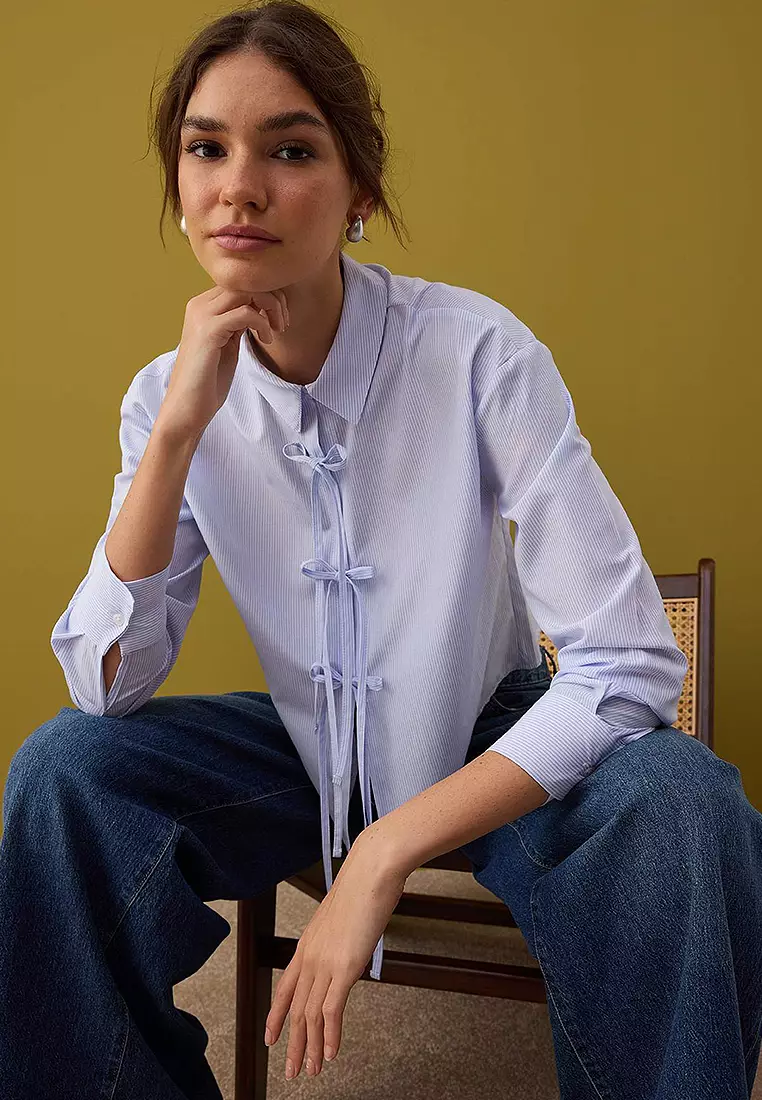 Striped Front Lace Boxy Shirt