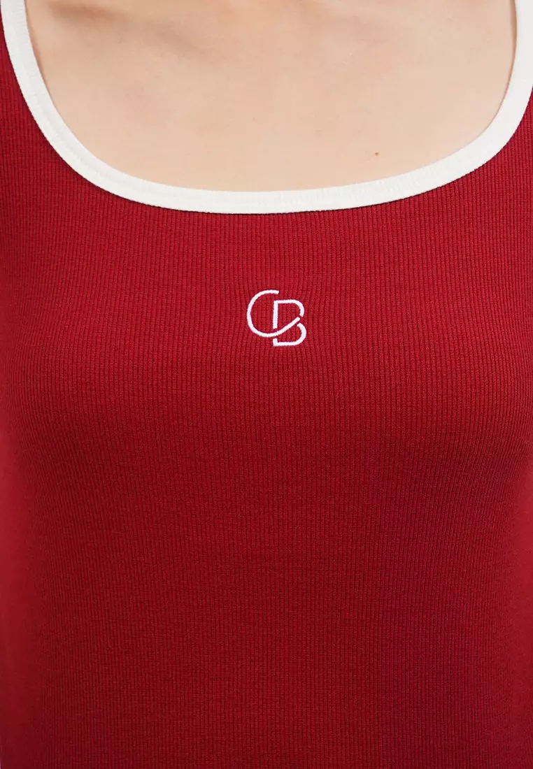 Contrast Rib Square Neck Logo T-Shirt