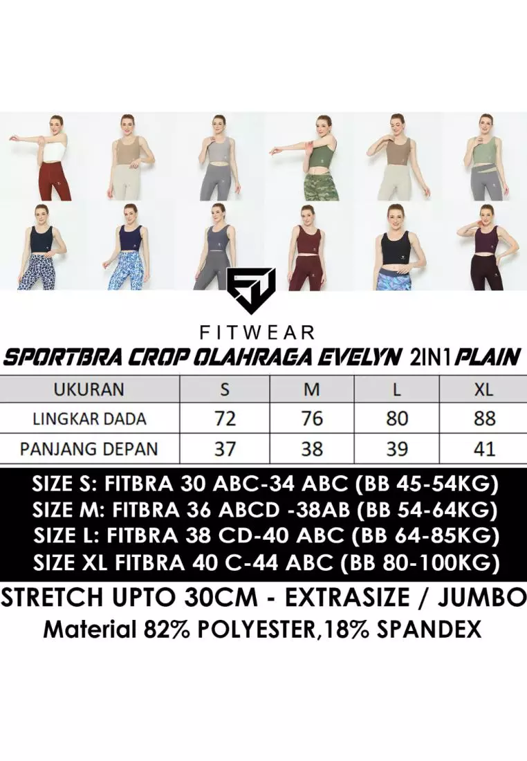 Fitwear - SportBra Croptop Olahraga Wanita EVELYNE [2IN1 PLAIN] - BLACK