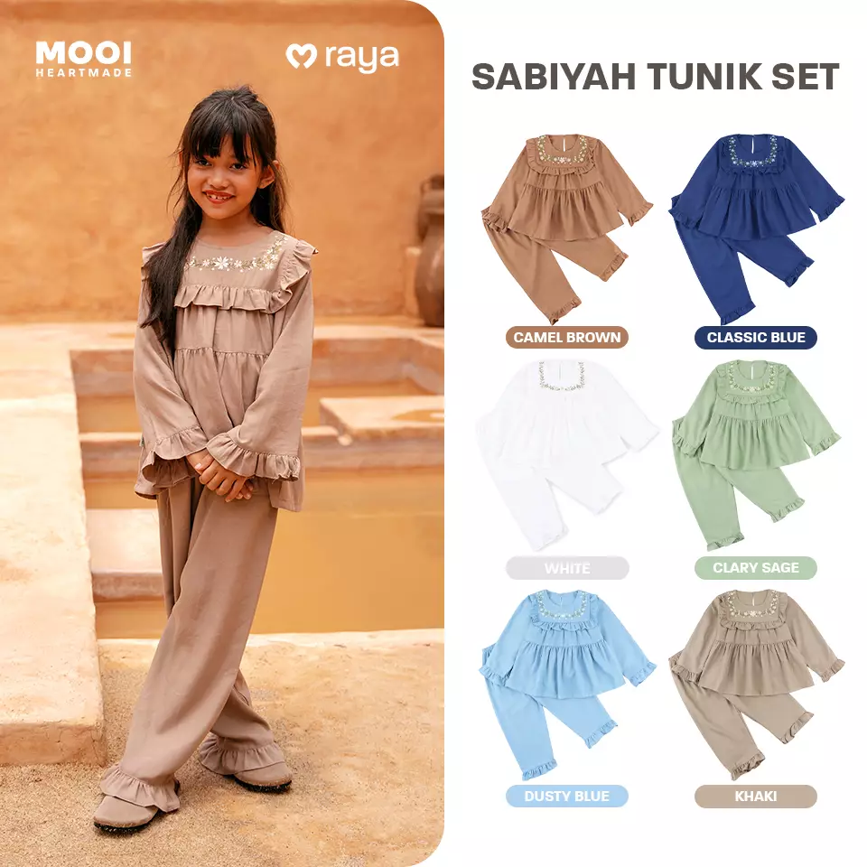 Mooi Setelan Anak Perempuan Raya Collection Sabiyah Tunic Set - Dusty Blue