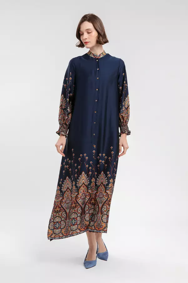 MINIMAL - Alisha - Gamis Motif Etnik - Navy Warna Navy