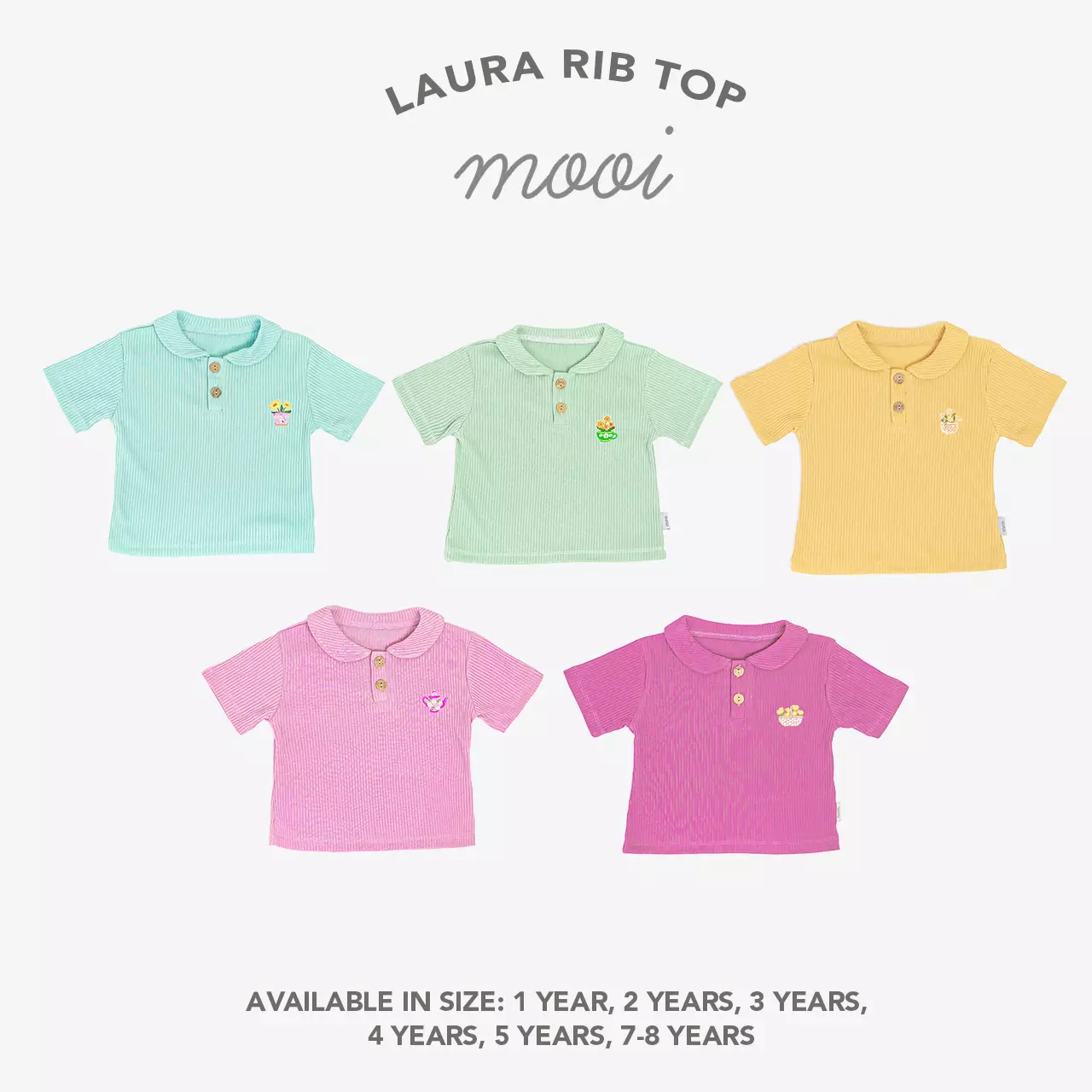 Mooi Atasan Anak Perempuan Laura Rib Top - Blue Rain