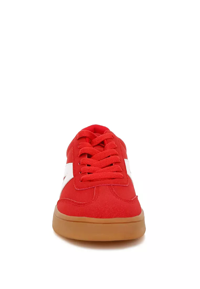 Contrasting Patchwork Chunky Sneakers in Red