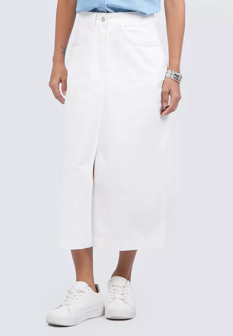 Regular Fit Midi Skirt with Front Slit OFF WHITE