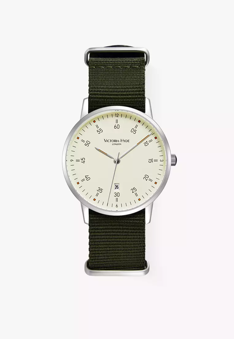 Men's Casual Watch φ39mm Round Dial Nylon Strap Bauhaus Style Calendar Function Waterproof Watch Orton-Dark Green