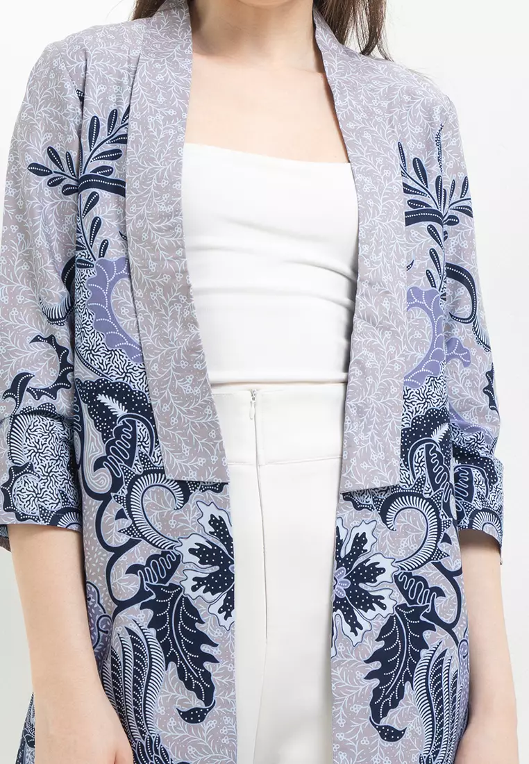 Outer Cardigan Atasan Batik Muslim Wanita Wibya Raya Blue Lengan Panjang