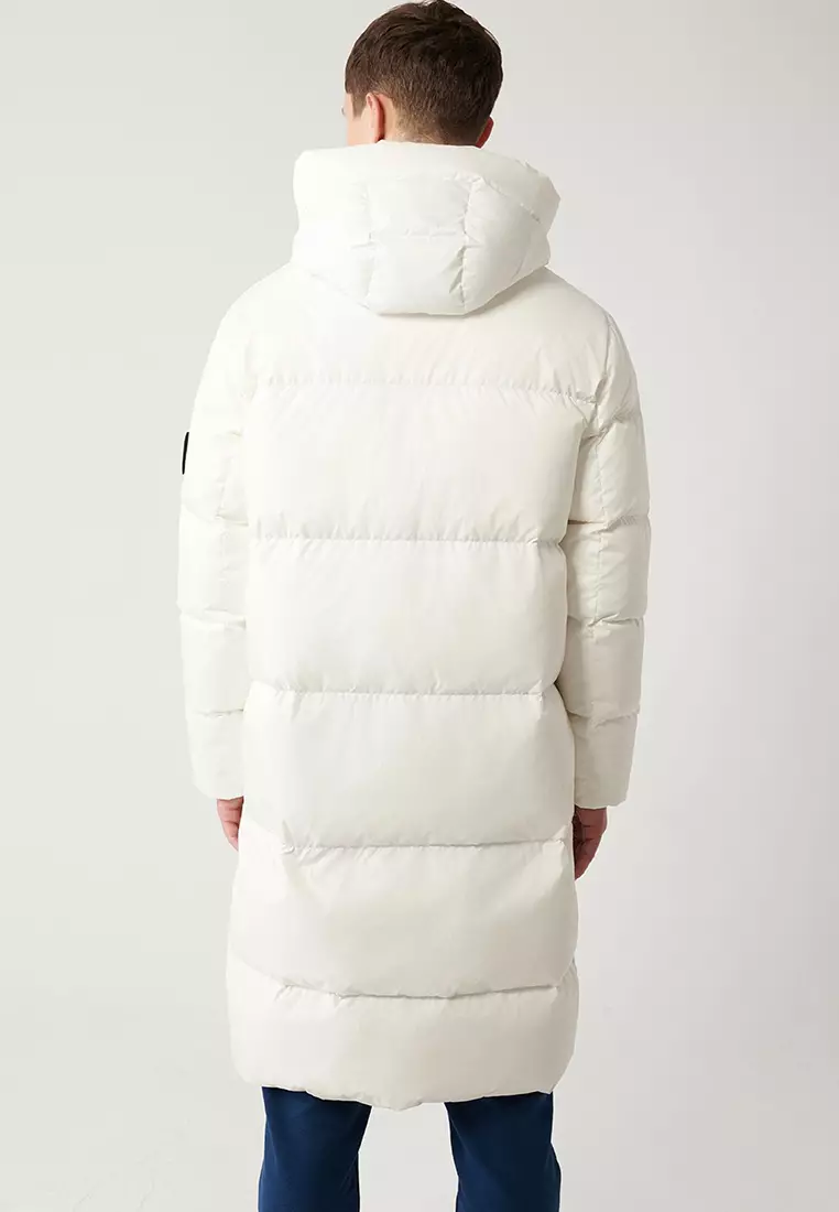 Men's White Goose Down Water Repellent Windproof Hooded Long Puffer Coat A32Y6021
