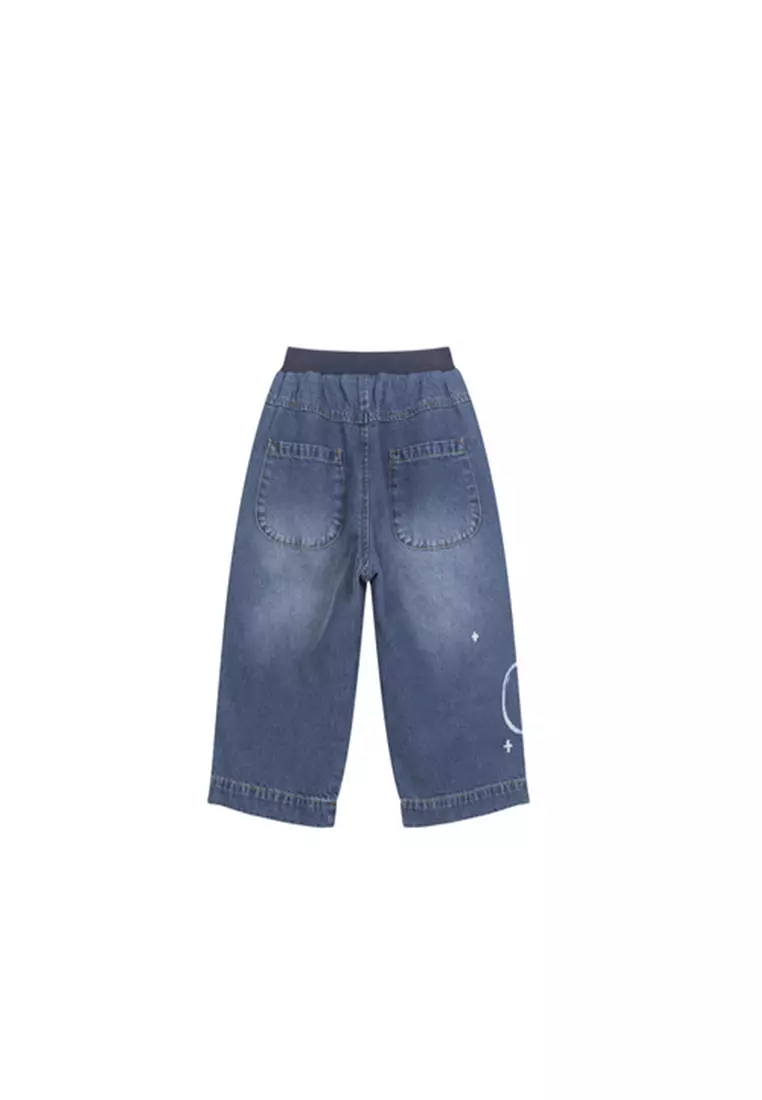 女大童牛仔裤趣味主题印花宽松牛仔长裤