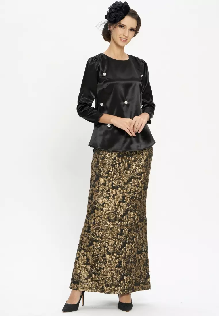 Buy Loveaisyah Black Faux Pearl Diamond Beaded Top & Textured Skirt ...