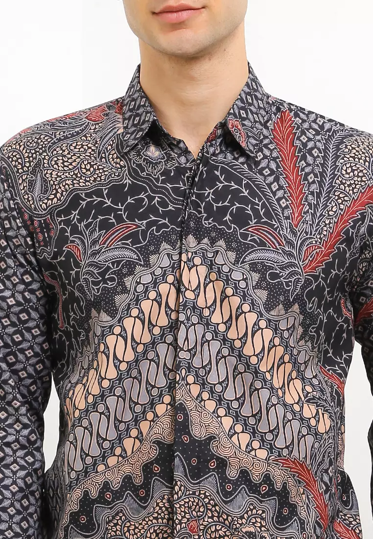 Sandro Kemeja Batik Exclusive Premium Pria Casual Modern Lengan Panjang