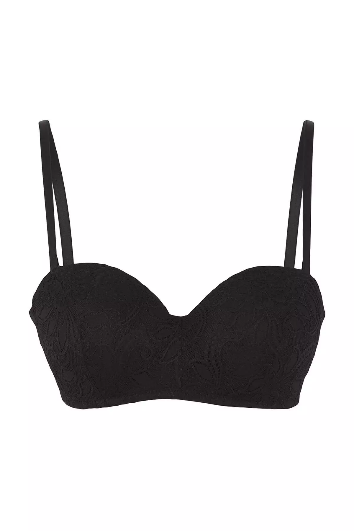 Black Micro Lace Detailed Covered Strapless Knitted Bra