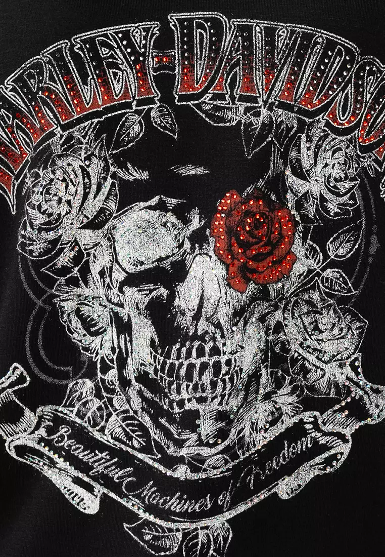 Women's Bling H-D® Afterlife Short Sleeve Laced Back Tee - Harley Black