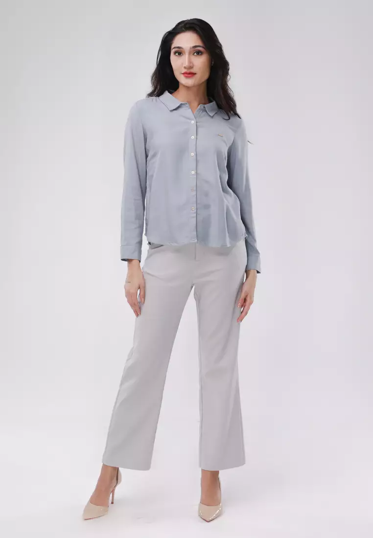 Bold Twill Long Sleeves Collared Blouse