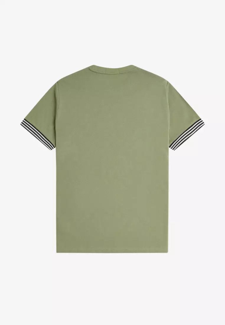 Fred Perry M7707 Striped Cuff T-Shirt (Olive Mint)
