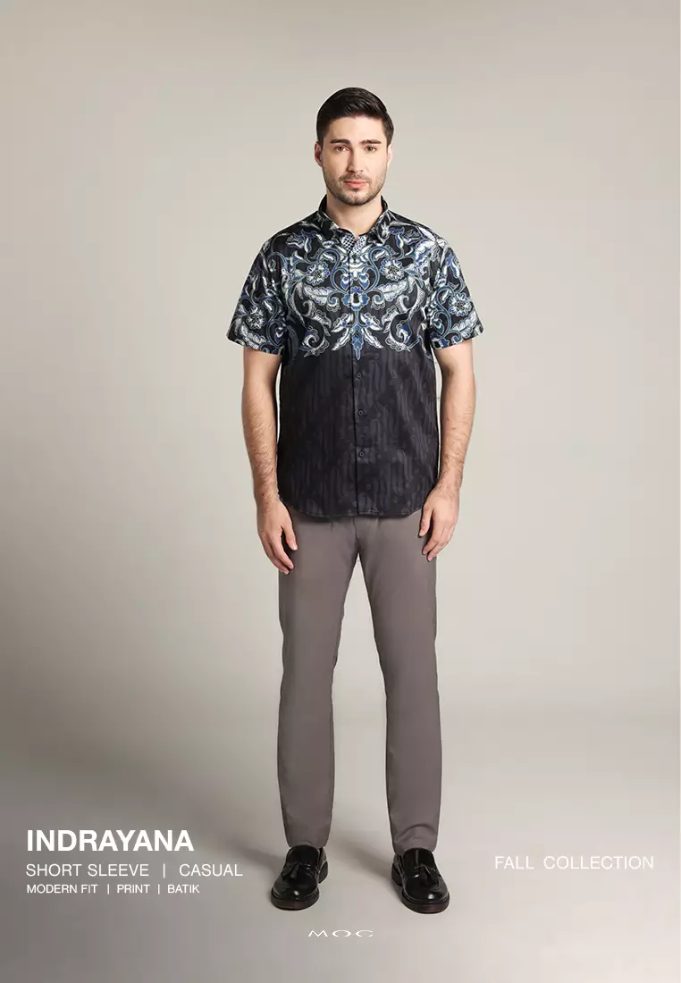 MOC - Kemeja Batik Pria Lengan Pendek Indrayana - Black