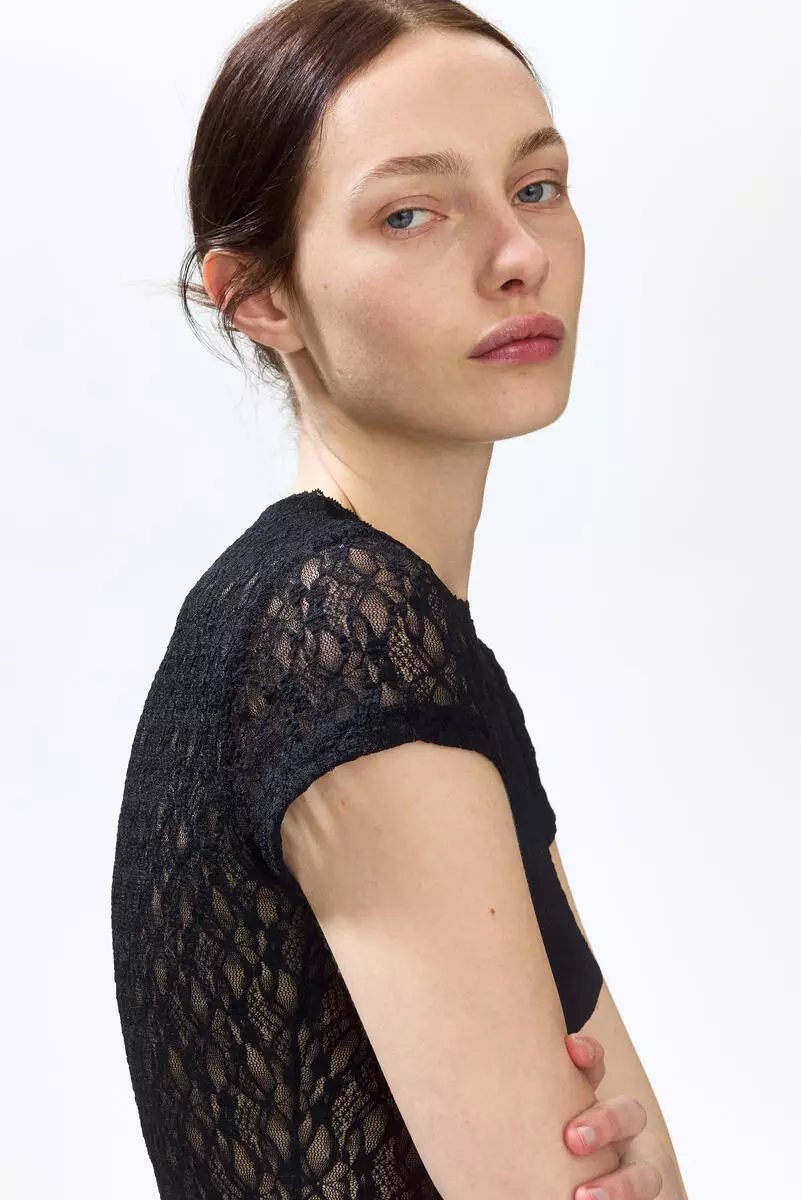 Lace-look jersey thong body