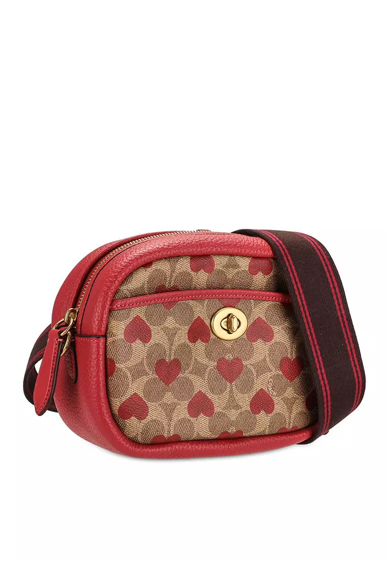 Coach Coated Canvas Signature Heart Print Camera Bag with bing Strap