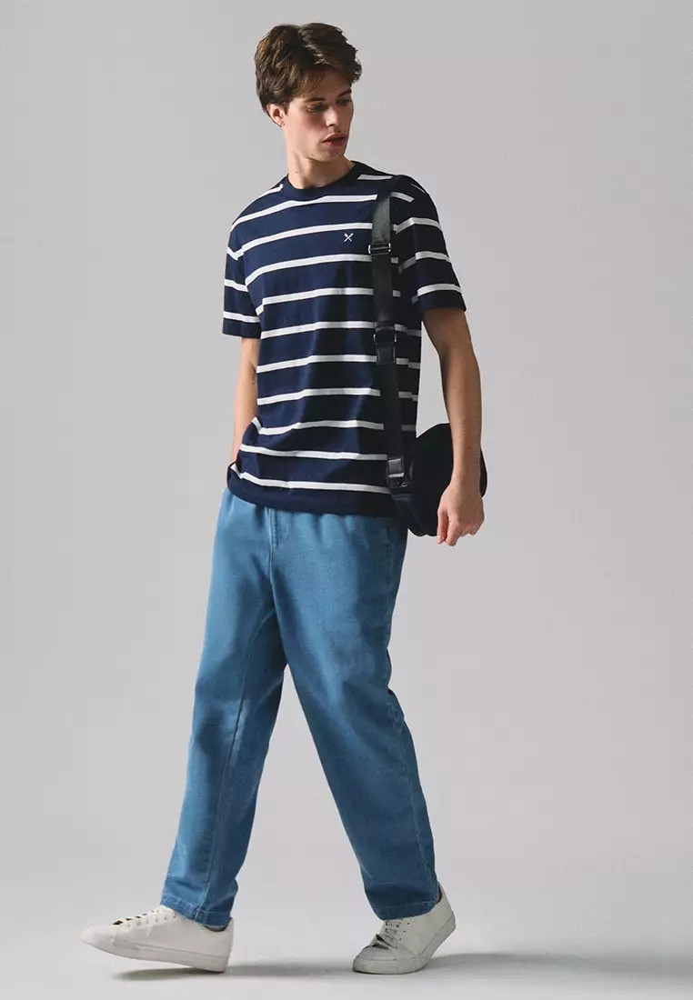 Regular Fit Basic Striped T-Shirt In  Knit Jersey