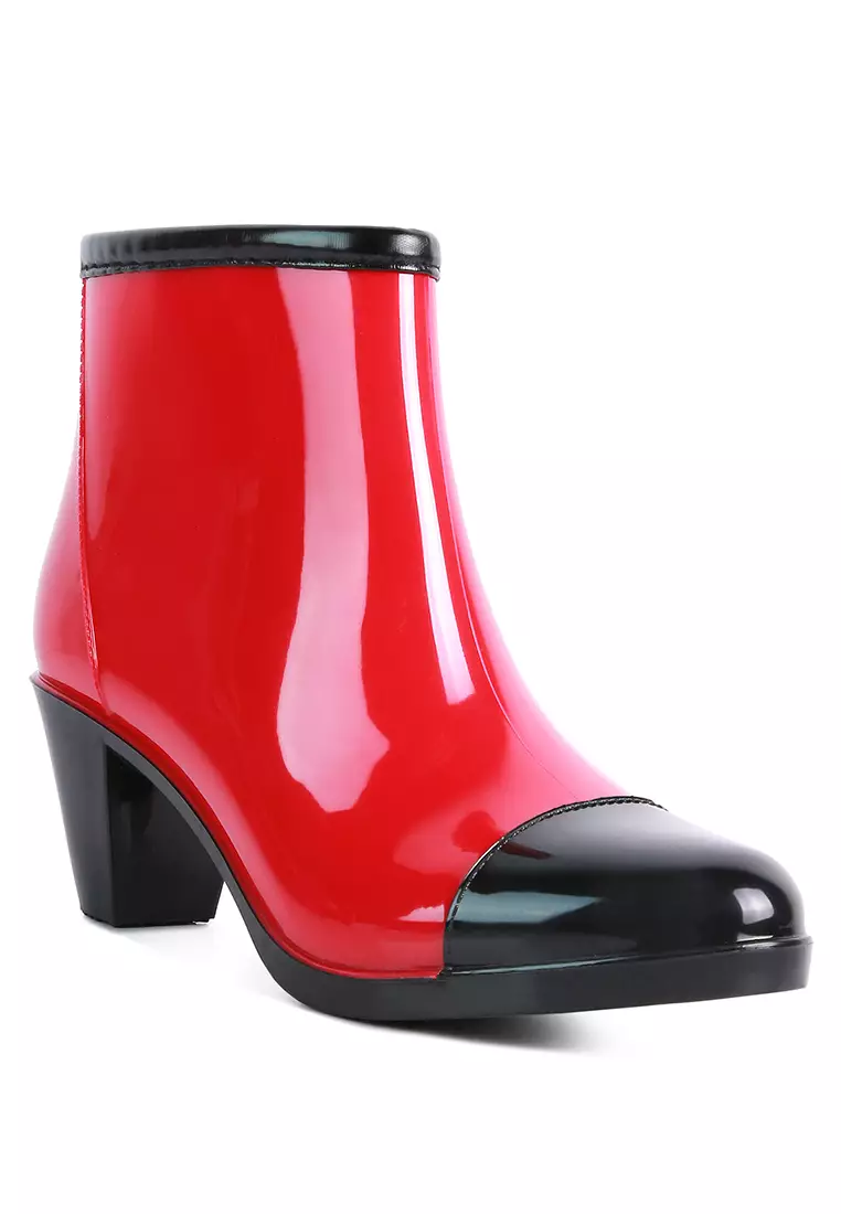 Red rain top boots for women