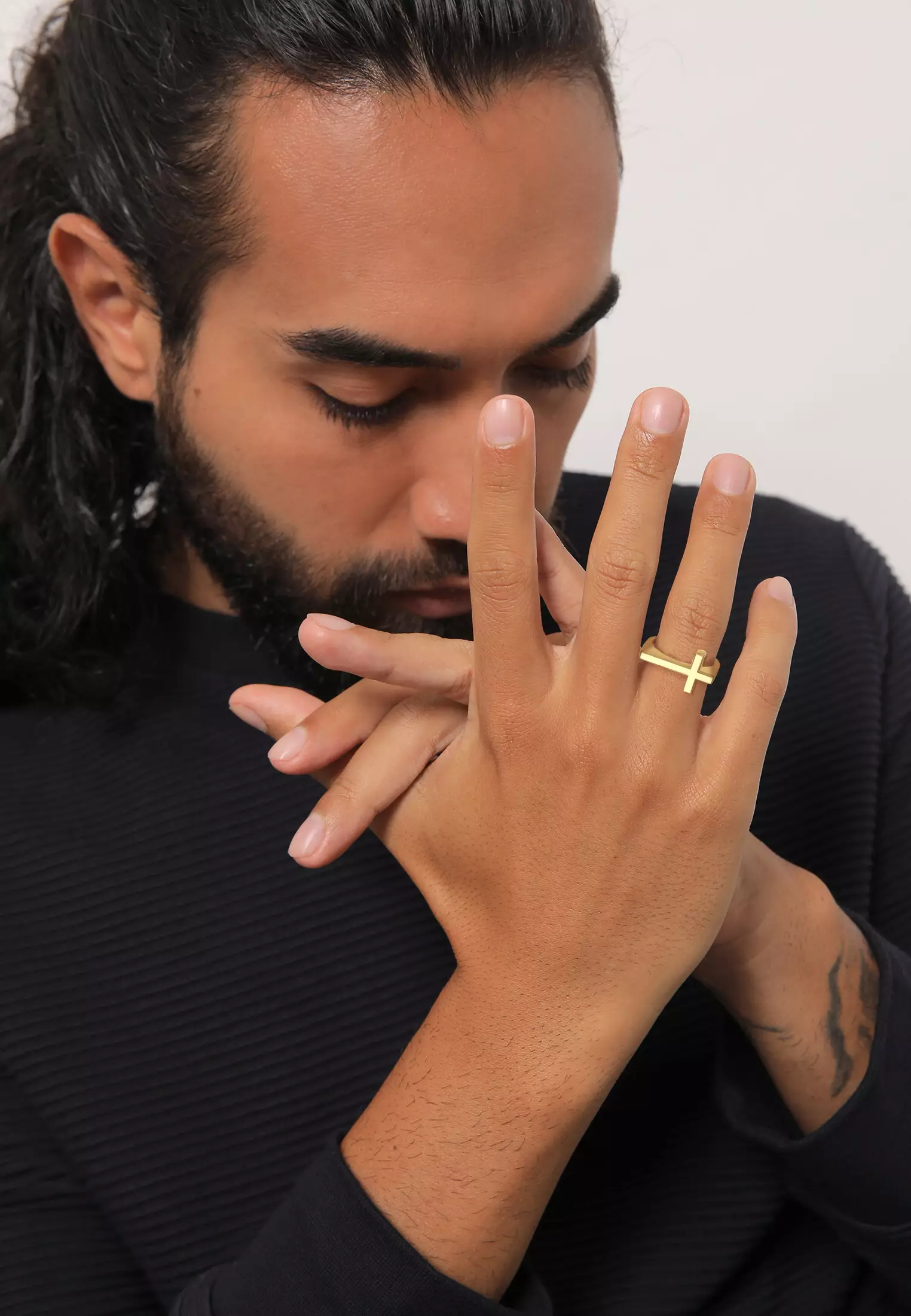 Ring Men Cross Symbol Modern Plain Gold Plated