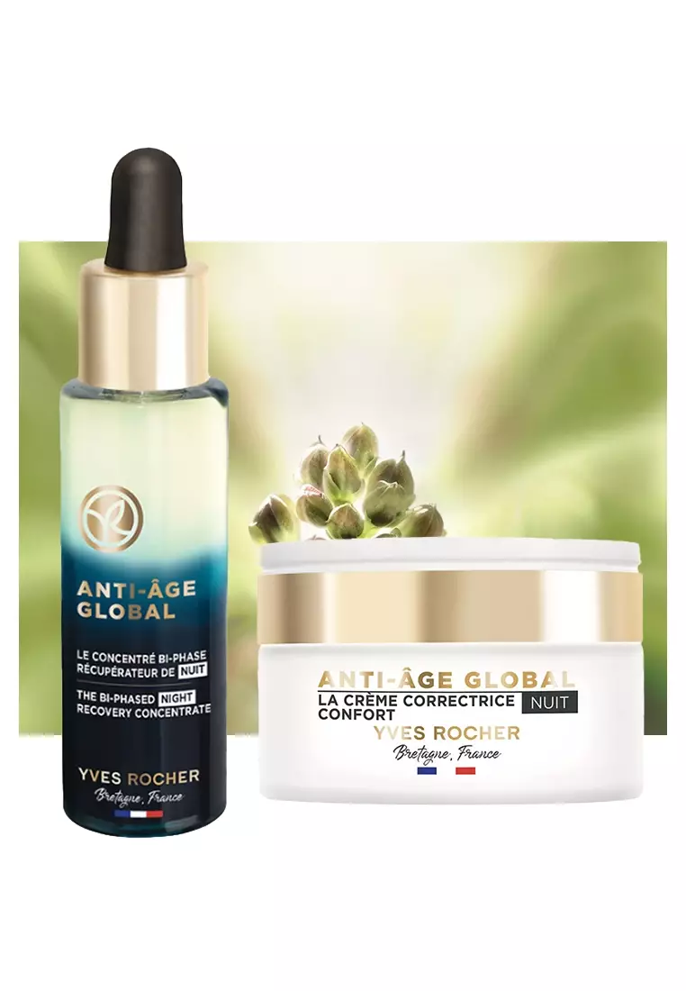 Anti Aging Comfort Night Moisturizer Face Cream 50ml & Bi-Phased Night Concentrate Serum 30ml for Wrinkes Fine Lines Sagging and Aging Skin Skin Care