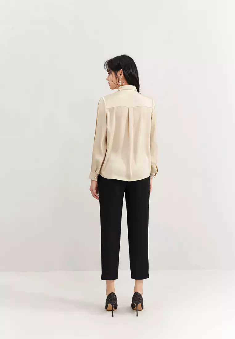 Straight Satin Long Sleeve Button Blouse