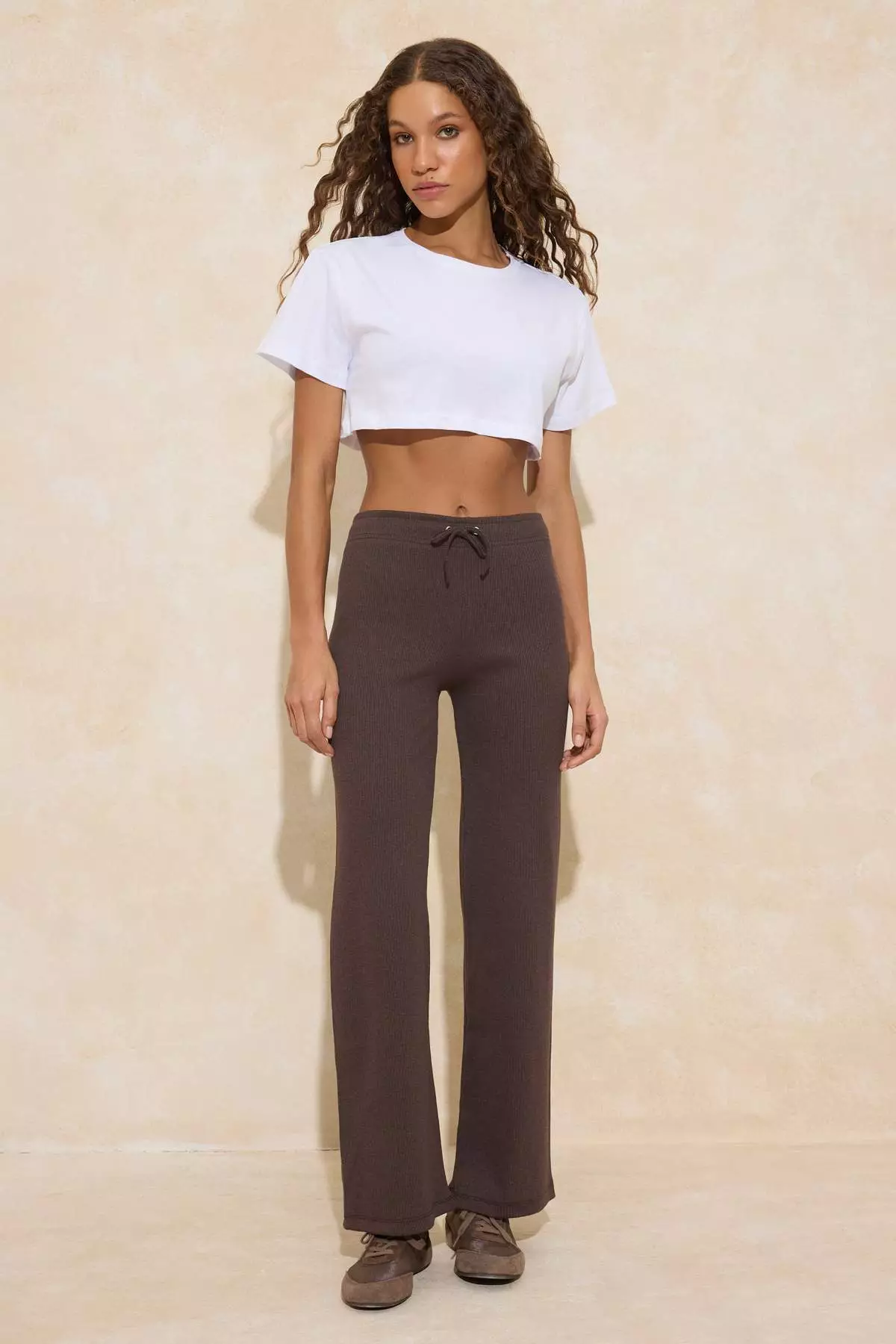 Brown-Navy Blue 2-Pack Flare/ Flared High Waist Knitted Sweatpants Tedaw25Ea1
