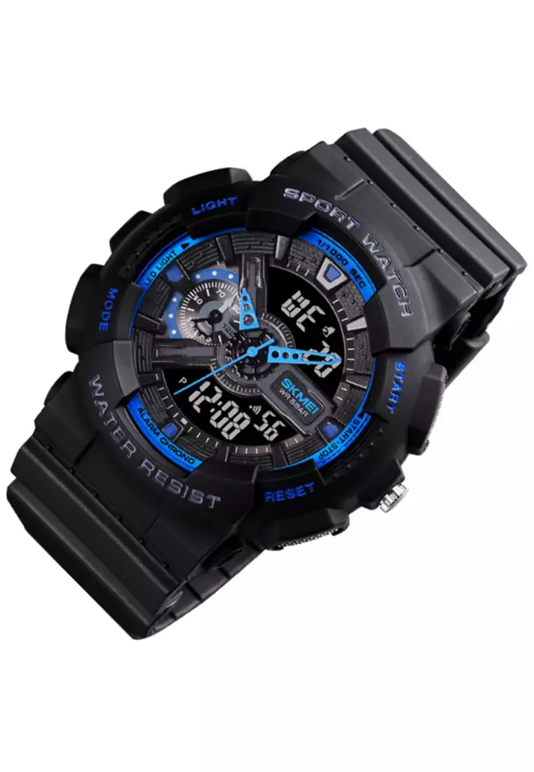 Jam Tangan Analog Digital Pria Design Sporty Many Function Waterproof Strap Tali Material PU DS88 ORIGINAL