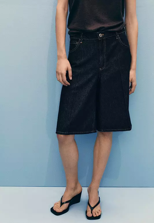 High Waisted Rinse Wash Bermuda Shorts
