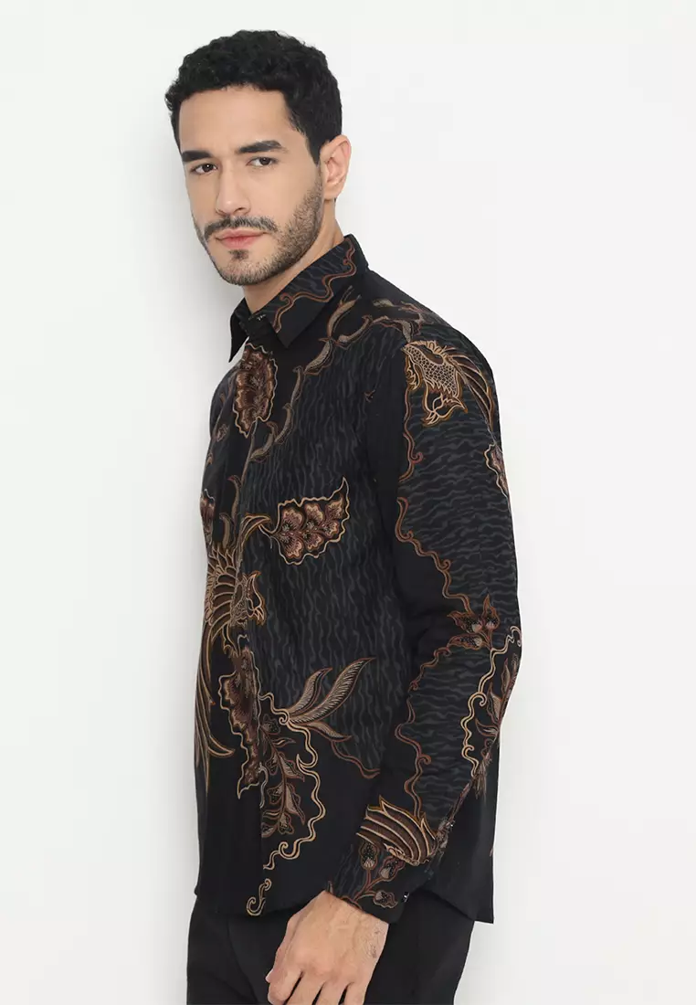Kemeja Batik Pria Slimfit Hanyokrokusumo - Black