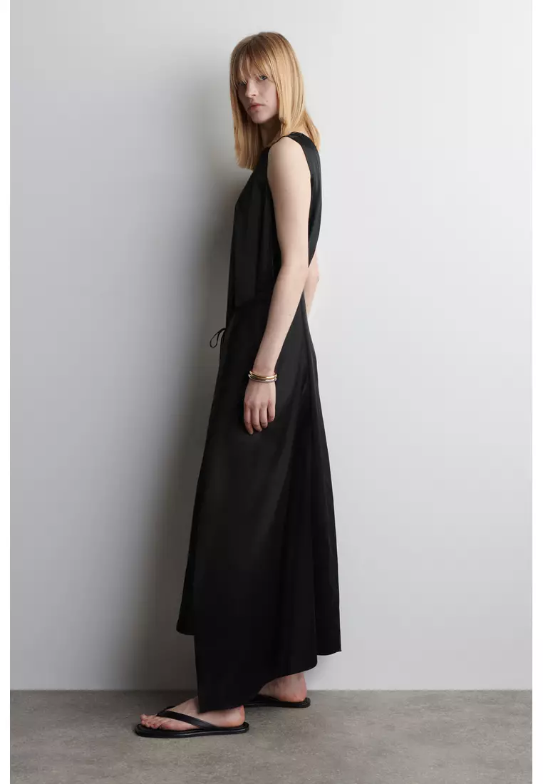 WRAP-FRONT SILK MAXI DRESS