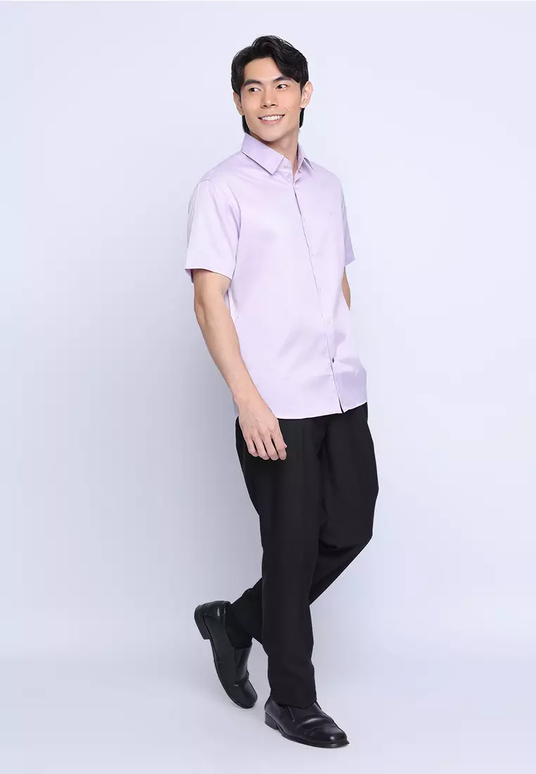 Micro-Check Short Sleeve Slim Fit Dress Shirt