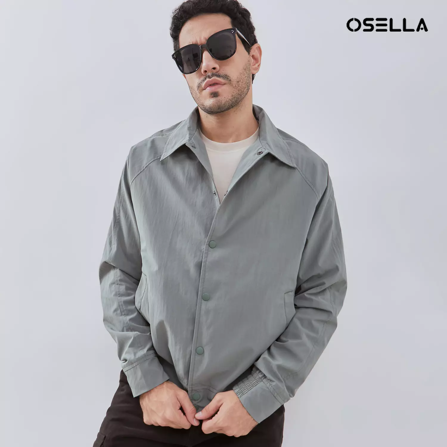 [NEW] Osella Tommy Nylon Cotton Bomber Jacket In Lafayette Green 1061400219 | Jaket Bomber Pria