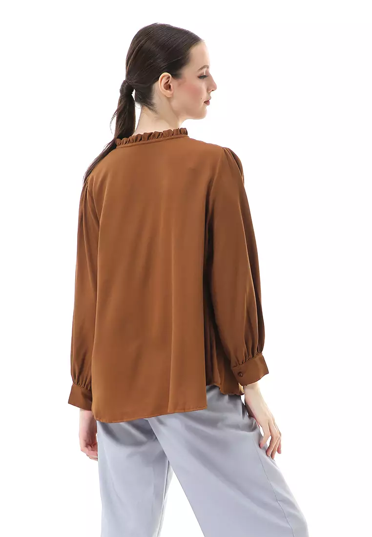 Vionka Kemeja Atasan Wanita Opnaisel Motif Polos - Bata