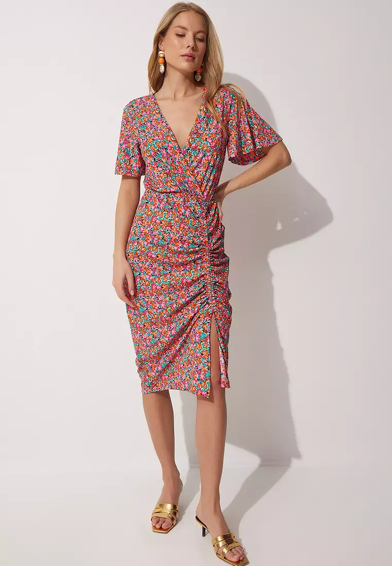 Floral Wrapped Collar Summer Dress