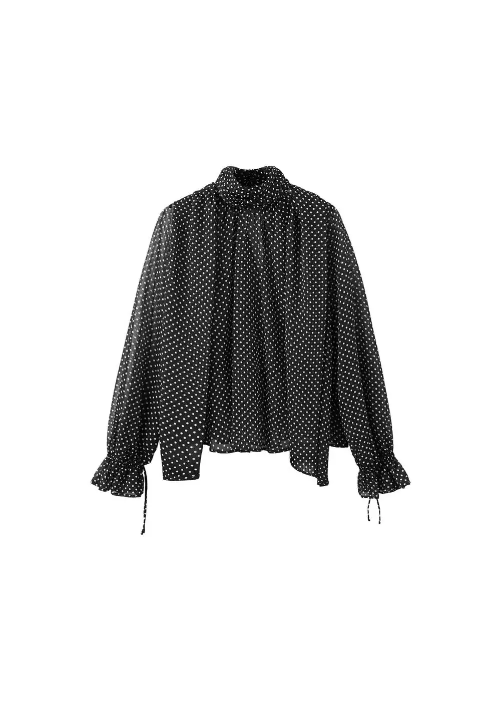 Blus polkadot leher tinggi