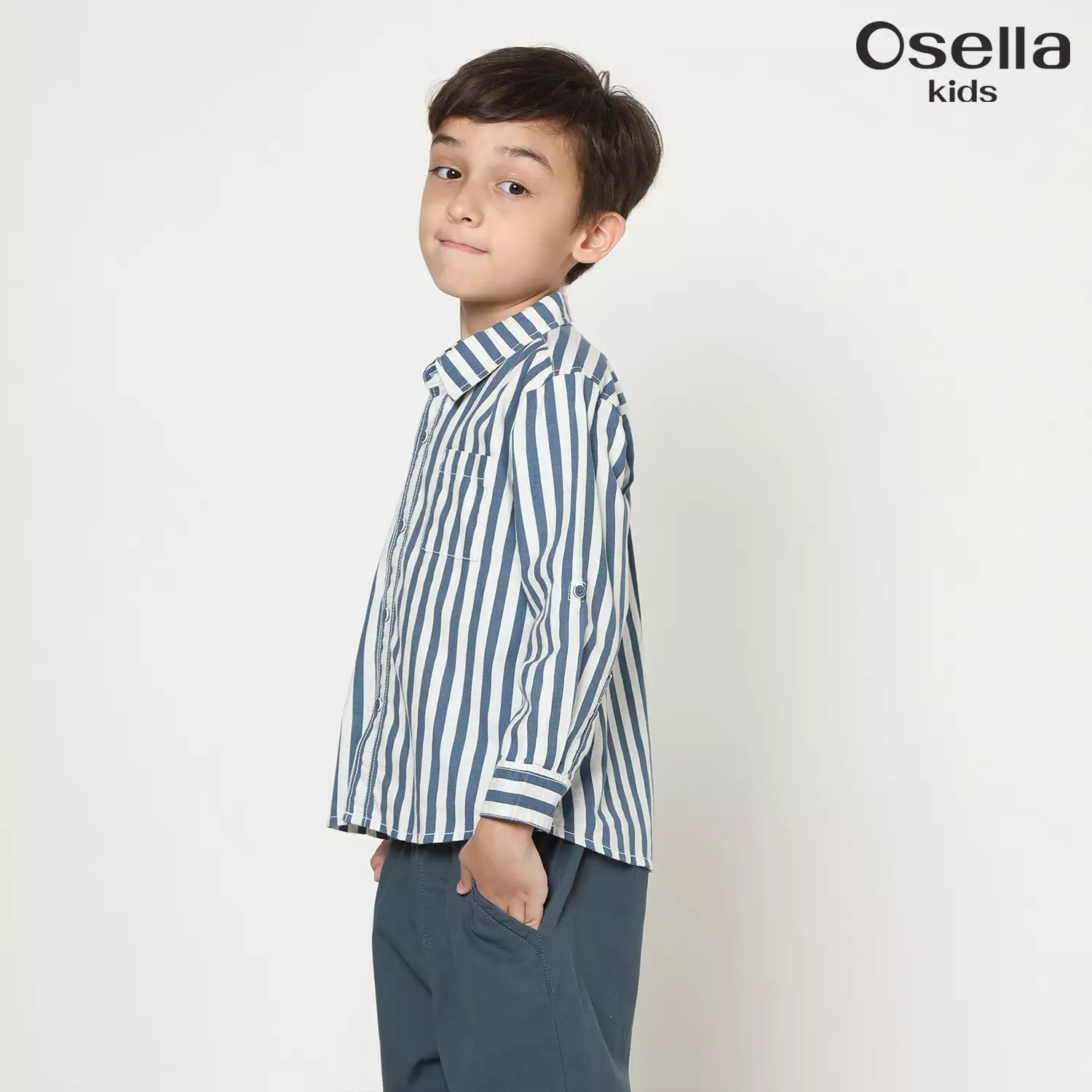 Osella Enzo Stripe Regular Fit Shirt In Blue 2237500736 | Kemeja Garis Garis Lengan Panjang Anak LakI Laki