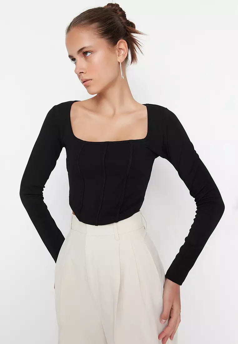 Buy Trendyol Fitted Square Neck Top in Black 2024 Online