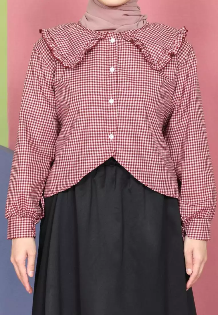 Tya Square Collar Shirt - Maroon M19179 R78S2