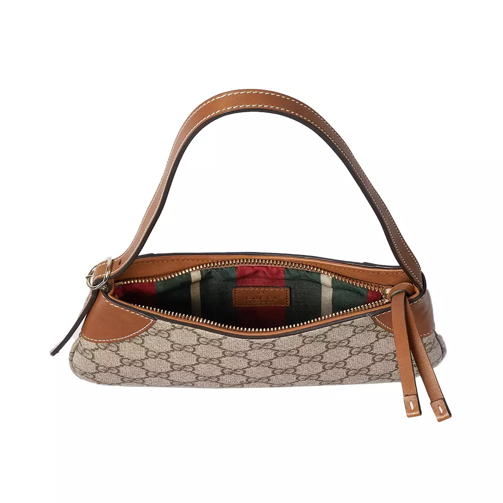 GG Monogram Emblem Small Shoulder Bag Beige Brown