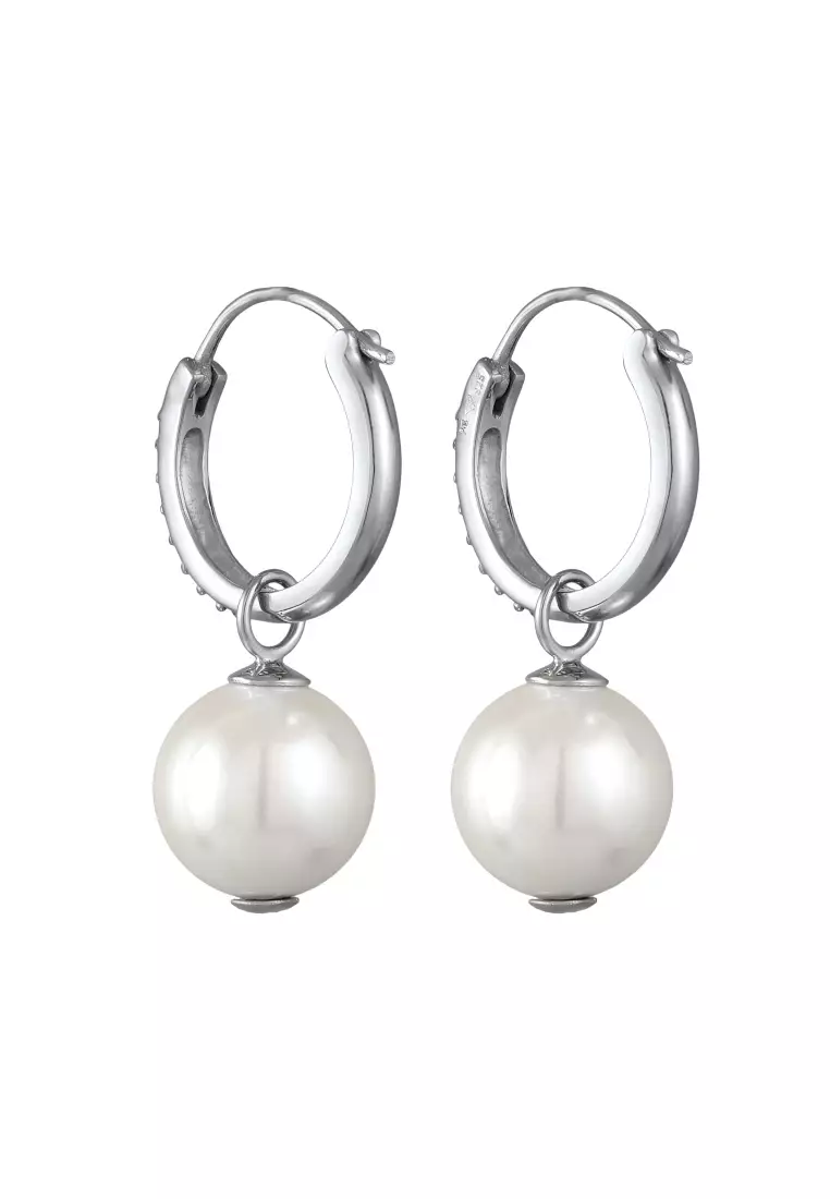 优雅克里奥尔水晶贝壳珍珠耳环，饰以施华洛世奇®水晶