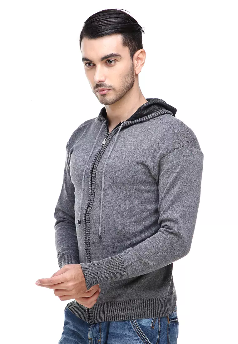 Clover Jaket Hoodie Pria Kasual Casual Jacket Material Rajut Premium ORIGINAL - Dark Gray