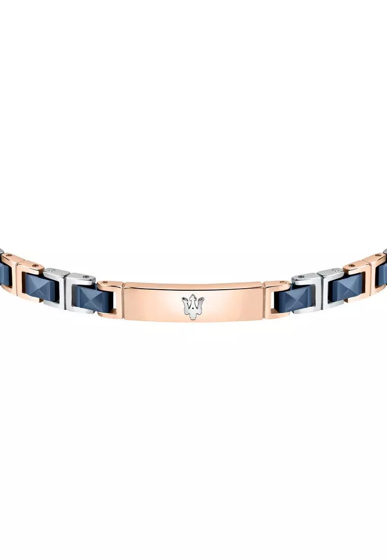 Maserati Jewels 210mm Men's Stainless Steel Bracelet, Rose Gold, Blue, JM420ATI05 (Adjustable)